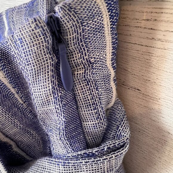 H&M Skirt Size Large Blue & White Linen Blend Striped Faux Buttons Belted Mini - Picture 11 of 16